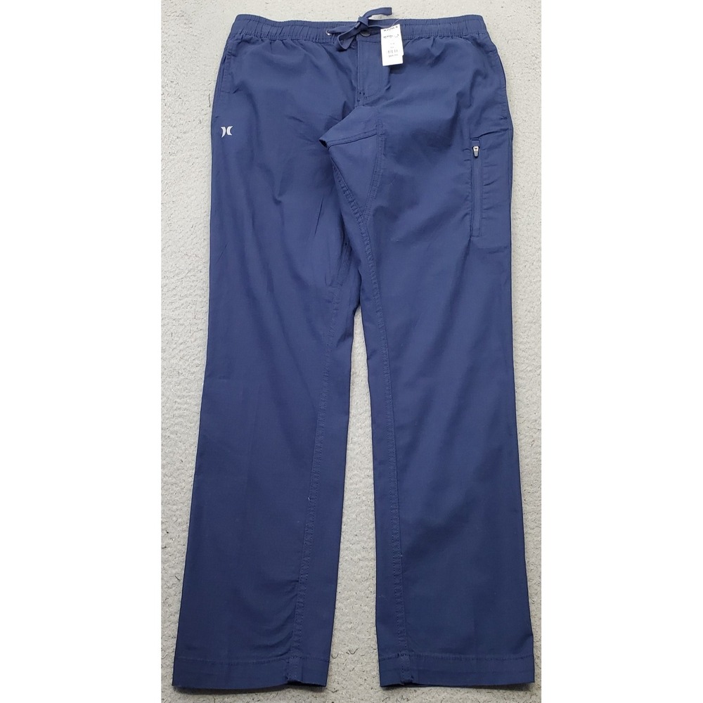 Hurley Pants Mens Medium Navy Straight Leg Comfort Fit Elastic Waist Drawstring